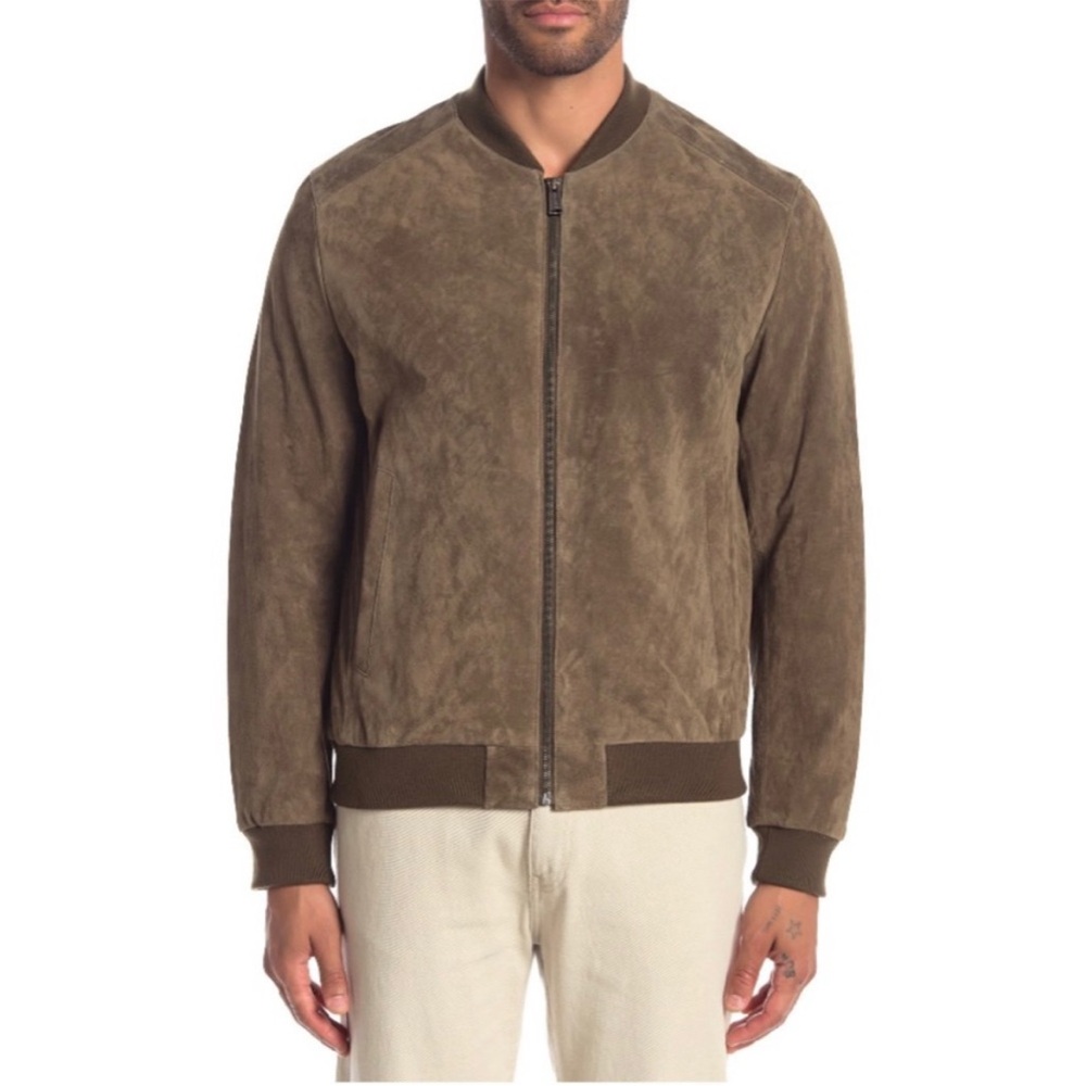 Cole Haan Men’s Olive/Army Green Suede Zip-up Bomber Jacket Size Medium